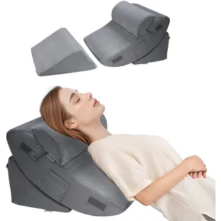 VEVOR Orthopädisches Bett Keilkissen, 4-teilig, Unterstützung für Bein, Nacken & Schulter, gegen Rückenschmerzen, Sodbrennen, Schnarchlinderung, Aufrichten im Bett, Dunkelgrau