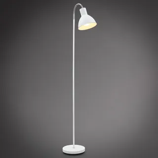 B.K.Licht - Stehlampe Vintage mit Fußtaster, schwenkbar, E27 Fassung, max. 25 Watt, Leselampe, Deko Wohnzimmer, Lampe, Deckenfluter, Bogenlampe, Standleuchte, Industrial, 145x40x22 cm, Weiß-Chrom