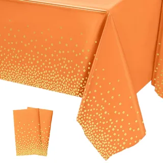 2 Stück Einweg Tischdecke Orange/Gold Punkt Kunststoff Tischdecken Rechteckig,137 * 274cm Tischdecke Rolle wasserdichte Ölbeständig Garten Tischtuch Papiertischdecke für Halloween Party,Geburtstag