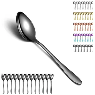 Berglander Schwarze Suppenlöffel 12 Stück, Titanbeschichtung Edelstahl Speiselöffel, Esslöffel, Löffel Besteck für Zuhause, Restaurant, Hotel, Täglicher Gebrauch, spülmaschinenfest