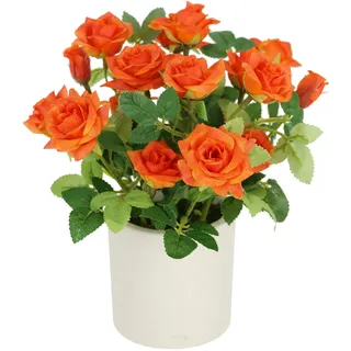 I.GE.A. Kunstblume "Wildrosen Busch im Topf" Rosen Kunstrosen Kunstpflanze Blumen Künstliche Hochzeitsdeko, orange