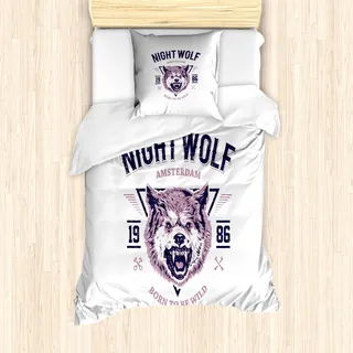 ABAKUHAUS Wolf Mantele, Roaring und Wütend Animal, Milbensicher Allergiker geeignet mit Kissenbezügen, 135 cm x 200 cm - 80 x 80 cm, Getrocknete Rosen-Aubergine