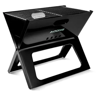 Mini-Holzkohlegrill Klappgrill Campinggrill, klappbar, schwarz, mit Schriftzug - Schwarz