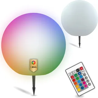 LED Solar Garten Kugel Weiß Kugelleuchte, 40 cm, 3000K + RGB, mit Fernbedienung
