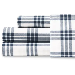 Eddie Bauer Bettlaken Baumwoll-Perkal-Bettwäsche-Set, frisch und cool, stilvolle Heimdekoration, Kariert, Marineblau/Weiß, Full, 4