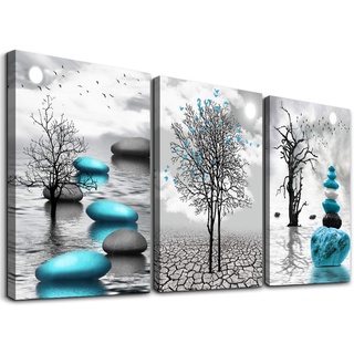 MHARTK66 Bilder Schwarz Weiß, Turquoise Großer Baum See Großer Baum See Landschaft Natur Wandbilder Wohnzimmer, Modern Kunstdruck Dekorationen Badezimmer Schlafzimmer Küche Esszimmer und Büro