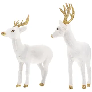 BESTonZON Hirsch Figuren Plüsch Weiß Sikahirsch: Weihnachten Figuren 2 Stücke Tierfiguren Mikrolandschaft Glücksbringer Weihnachtsschmuck Ornament Weihnachtsdekoration