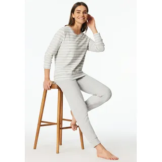Schlafanzug SCHIESSER "Casual Essentials", Damen, Gr. 50, grau (silbergrau, meliert), Frottee, Obermaterial: 80% Baumwolle, 20% Polyester, bequem lang, Rundhals, Homewear-Sets Schlafanzug, wärmende Frottee-Qualität, Rundhalsausschnitt, langärmelig
