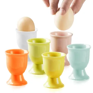 EEPLUYTY 6er-Pack eierbecher Keramik, Bunte Keramik-Eierbecher, Frühstücks-Eierbecher, rund mit Boden, 6er Set Eierbecher, 6 Farben zum Mischen und Kombinieren, geeignete Eierbecher für die Mahlzeit