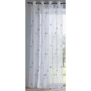 Vorhang KUTTI "Nelly" Gr. 3, grau (grau, weiß), B:135cm H:225cm, Voile, Polyester, Gardinen, Vorhang, mit praktischen Ösen, halbtransparent, modern bestickt Kreise grau