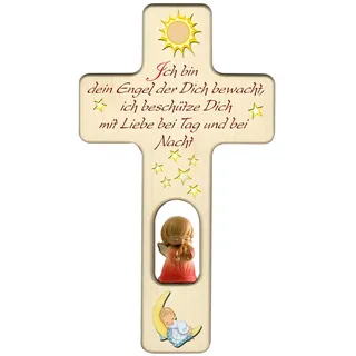 MaMeMi HOLZKREUZ FÜR MÄDCHEN mit ENGEL & SEGENSSPRUCH – 20 x 11 cm – Wandkreuz zur TAUFE, GEBURT oder KOMMUNION – Inklusive KINDERGEBETSBÜCHLEIN – Aus SÜDTIROL Markenqualität