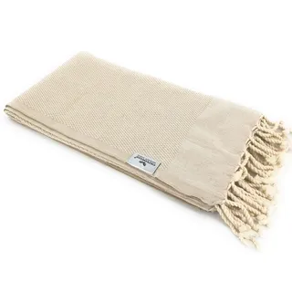 Carenesse Hamamtuch Favo 90 x 170 cm beige I Hamam Handtuch 100% saugfähige Baumwolle mit feinem Pepita Hahnentritt Muster I Schnelltrocknendes Pestemal/Fouta I Hamam Strandtuch kleines Packmaß