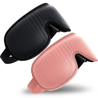 Omnirelexx® 2er Set - Atmungsaktive 3D Schlafmaske inklusive Reisebeutel (Schwarz & Rosa) 2 St