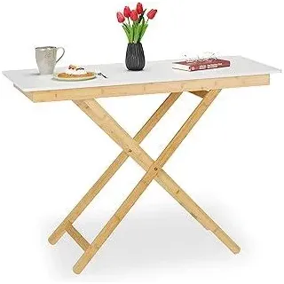Klapptisch höhenverstellbar, Bambus & MDF, HBT 70x105x50 cm, Esstisch in Küche, Wohnzimmer, Balkon, Natur/weiß