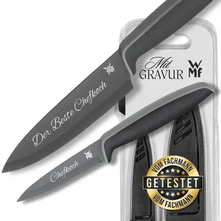 Premium WMF Touch Messerset 2-teilig, Küchenmesser mit Schutzhülle, Personalisierte Geschenke, Kochmesser, Messer Küchenmesser schwarz inkl. Wunsch Gravur