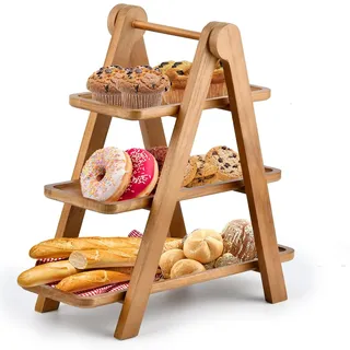 DODUOS Etagere 3 Etagen Holz, Holzetagere mit Serviertellern Aus 3 Etagen, Etagere Rechteckig Etagere für Raclette, Rechteckiges Serviertablett Gestuftes Tablett Aus Holz für Picknicks