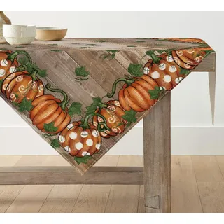 Artoid Mode Planken Kürbisse Herbst Tischdecke, Saisonnal Tischwäsche Küche Tisch Dekoration Drinnen Urlaub Party Dekor 85x85 cm