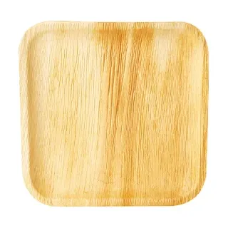 Papstar Pure Teller Palmblatt, eckig, Stabiles Einweg-Geschirr aus Palmblatt, 1 Packung = 6 Stück, 25,5 x 25,5 x 1,5 cm