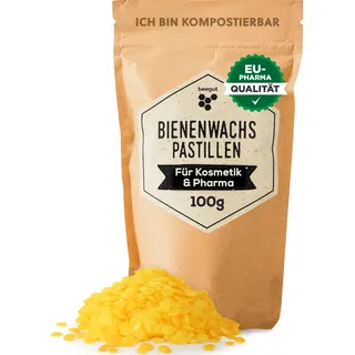 beegut Bienenwachs Pastillen - 100% natürliches Bienenwachs - perfekt für Kosmetik, Bienenwachstücher oder als Kerzenwachs - 100g nachhaltig verpackt