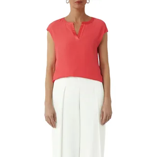 T-Shirt COMMA, Damen, Gr. 34, light lobster, Single Jersey, Obermaterial: 93% Viskose, 7% Elasthan. Futter: 93% Viskose, 7% Elasthan, unifarben, regular fit taillenbedeckt, Rundhals, Shirts T-Shirt, mit Satin Blende