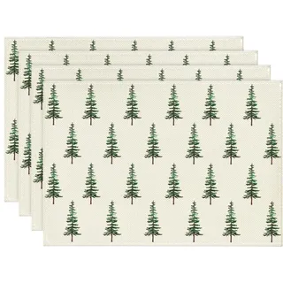 Artoid Mode Grün Bäume Weihnachten Platzsets 4er Set, 30x45cm Winter Tischset Waschbar Platzdeckchen Küche Party Deko