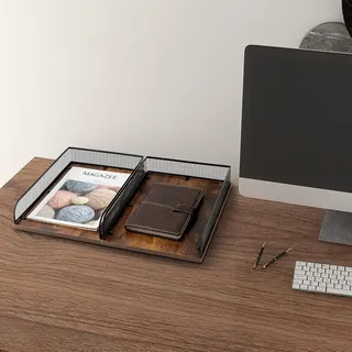 Vintage Holz-Metall Briefablage Schreibtisch Organizer - Papierlade Bürobedarf Organizer (schwarz)