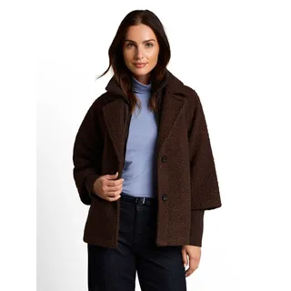 TOM TAILOR Fellimitatjacke "Regular" ohne Kapuze mit Reverskragen und Stehkragen-Inlay und Knopfleiste, java schwarz braun boucle