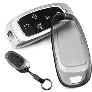XMSCN Autoschlüssel-Schutzhülle, Schlüsselanhänger, kompatibel mit Hyundai Tucson Sonata Santa Fe Cruz Palisade IONIQ Smart 3–7 Tasten, weiche TPU-Schlüsselhülle mit Schlüsselanhänger (schwarz),