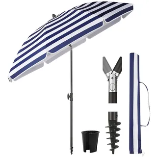 Sekey Sonnenschirm Rund Ø180cm Gartenschirm UV Schutz 50+ Strandschirm mit erdspieß & Schutzhülle, Neigungswinkel und Höhe Verstellbar - Blau