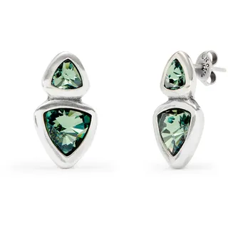 UNOde50 Ohrringe, mit zwei grünen Kristallen in verschiedenen Größen, versilbert mit Sterlingsilber, handgefertigter Schmuck, hergestellt in Spanien, Estandar, Metalllegierung, Kein Edelstein