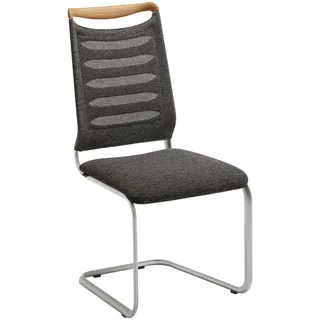 Venjakob Schwingstuhl , Grau, Edelstahlfarben , Holz, Metall, Textil , Wildeiche , Streifen , Rundrohr, C-Form , 49x101x61 cm , Goldenes M, Dgm, Handmade in Germany, DGM-Emissionslabel , Lederauswahl, Stoffauswahl , Esszimmer, Stühle, Schwingstühle