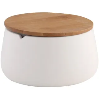 axentia 128211 Utensilienbecher Bonja Wellness, Vorratsdose in Weiß mit hellbraunem Bambusdeckel, Aufbewahrungsbox ideal fürs Bad, Maße: ca. 12,5 x 12,5 x 6,5 cm