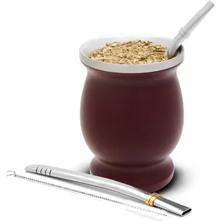 balibetov Yerba Mate Tee Set (Mate Becher) aus Rostfreiem Edelstahl mit Bombilla (Strohhalm) für Mate, Yerba Mate Set Leicht zu Reinigen und Sehr Widerstandsfähig (Rot)