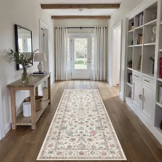 PureCozy Vintage Waschbarer LäUfer Flur Teppich 60x180cm kurzflor rutschfest Weich Blumenmuster Teppiche für Küchen Hallway Bettvorleger Wohnzimmer Schlafzimmer Carpet, Multicolore