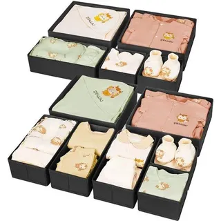 Kleider- und Schuh-Organizer - 12-teilige Stoff-Box, falterbare Unterwäsche-Organizer, Garderobe-Organizer für Kleidung, Socken, Schuhe, Kaffee-Farbe