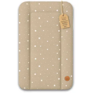 Wickelauflage Wickelunterlage abwaschbar und wasserdicht 70x50 cm - Wickelmatte zum Auflegen auf Wickeltisch Wickelaufsatz Wickelkommode oder Waschmaschine Oeko-Tex 70 x 50 Beige mit Weiß Sternen