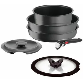 Tefal Ingenio 6-teiliges Set, Induktion, Aluguss, Pfanne, Wok + Glasdeckel, Schmortopf + Deckel aus Gusseisen, abnehmbarer Griff, spülmaschinengeeignet, Inspiration L867S604