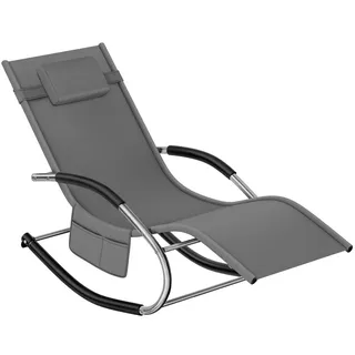 tectake Sonnenliege Taya, abnehmbares Kopfpolster, seitliche Aufbewahrungstasche, grau , Grau , Kunststoff , 62x92x142 cm , Gartenmöbel, Gartenliegen