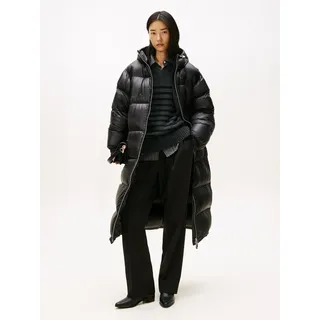 Daunenmantel TOMMY HILFIGER "SUPER LIGHT HW DOWN RLX MAXI", Damen, Gr. S, schwarz, Steppware, Obermaterial: 100% Polyamid. Füllung: 100% Daunen, unifarben, relaxed fit lang, elastischer Bund, Mäntel Daunenmantel, mit super light Daunenfüllung