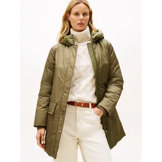 Wintermantel TOMMY HILFIGER "PADDED NYLON REG PARKA", Damen, Gr. M (38), grün (utility olive), Web, Obermaterial: 59% Baumwolle, 41% Polyester, unifarben, Mäntel Wintermantel