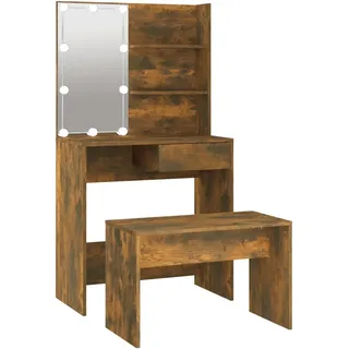 vidaXL Schminktisch-Set mit LED Räuchereiche Holzwerkstoff - Braun