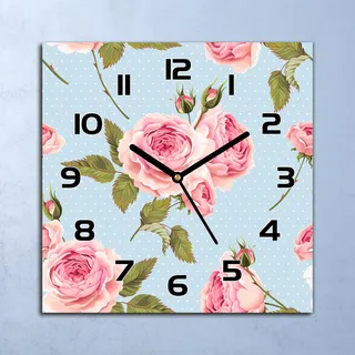 Wanduhr Echt-Glas-Küchenuhr Englische rosa grün Quarz 30x30 Deko Bilder - Rosa