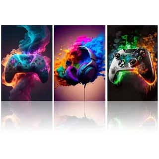 Komergave 3 Stück Gaming Poster, Cooles Neon Spiel Thema Jungenzimmer Wandbilder, Perfekte Gaming Zimmer Deko, Gaming Bilder für Teenagerzimmer & Gamer Nischenräume, 30×40 CM