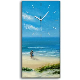 Dekor Leinwand Uhr Wandbilder 30x60 Gemälde Küste Paar Strand Meer Wellen - weiße Hände - Blau