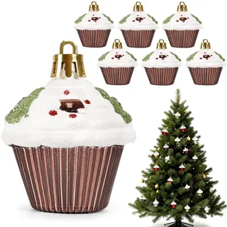 6 Stück Christbaumschmuck Cupcake Törtchen Set - Lustig Nachtisch Christbaumanhänger Kunststoff Weihnachtskugeln Baumkugeln als Weihnachtsdeko Weihnachtsbaum Baumkugel Deko Anhänger - Braun