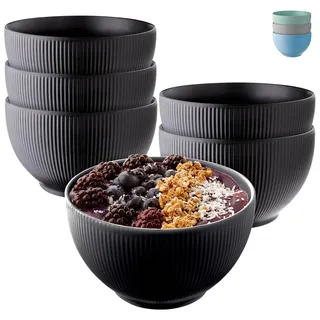 Praknu Müslischalen 6er Set - Keramik Schwarz Matt - Große Müsli Schüssel - Mikrowellen- & Spülmaschinenfest - 700ml Suppenschalen