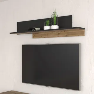 Forte HAYATO Wandregal 155 160, modernes Wandpaneel mit Ablage, Holzwerkstoff, Artisan Eiche Holzdekor/Schwarz, 154 cm breit x 35,4 cm hoch x 21,9 cm tief