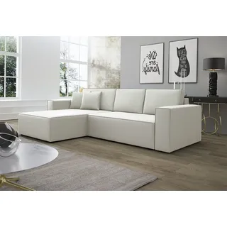 Fun Möbel Ecksofa Schlafsofa Sofa CONOR PREMIUM Kunstleder, Soft weiß Ottomane Links