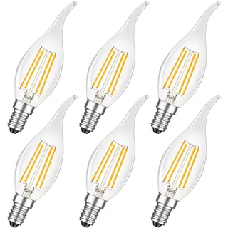 MZYOYO E14 Kerze LED Lampe,E14 4W Kerzenform Glühbirne,2700K Warmweiß,4W ersetzt 40 Watt,Vintage Kerzenlampe für Kronleuchter,400lm,Nicht Dimmbar,Klar,6 Stück(1er Pack)