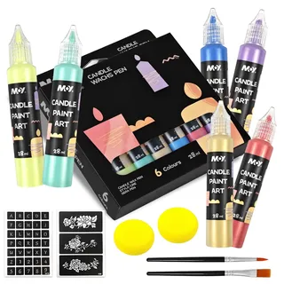 QMLING 6 Stück Premium Bunt Kerzenstifte á 28ml Set - leuchtende Farben - Wachsstifte für Kerzen - Kerzenfarbe Ideal zum Kerzen Dekorieren & Gestalten - Candle Liner - Kerzenpen - KerzenBemalen Set